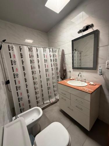 ルハン・デ・クージョにあるLos Álamos - Casa moderna y ampliaの洗面台、トイレ、鏡のあるバスルーム