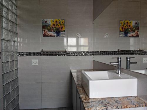 a bathroom with a white sink and a counter at Spring Cottage in Walvis Bay