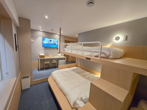ein kleines Zimmer mit Etagenbett und Badezimmer in der Unterkunft 스테이 뷔 종로 Stay Vi Jongno in Seoul