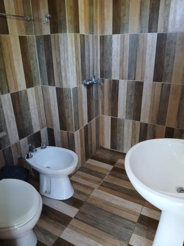 a bathroom with a toilet and a bidet at Hostel El Refugio de Las Aves in Santa Rosa de Calamuchita