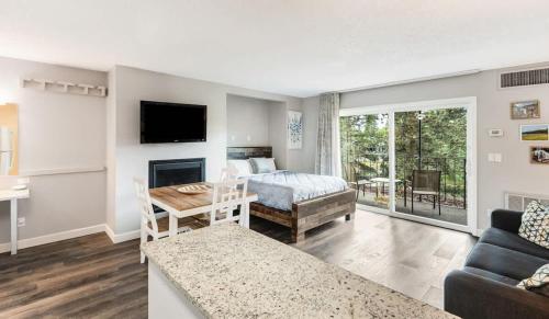 Μια τηλεόραση ή/και κέντρο ψυχαγωγίας στο Pet friendly studio on the Deschutes with balcony