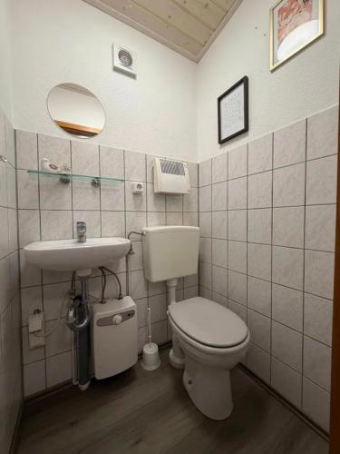 a bathroom with a toilet and a sink at Traumzeit Bedzi in Walsrode