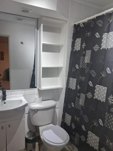 a bathroom with a toilet and a sink at Moderno Depto 1D con Estacionamiento Gratis Ideal Trabajo in Antofagasta