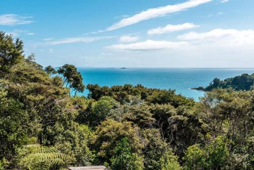 欧尼罗亚Hekerua Heights - Stay Waiheke的从树木繁茂的山上欣赏海景
