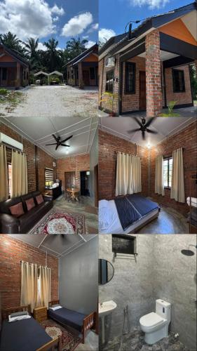 un collage de cuatro fotografías de una casa en Nizana House Homestay, en Batu Pahat