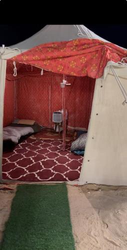a room with a tent with a green carpet at Skyrak