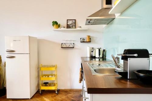 Köök või kööginurk majutusasutuses Zentrales und stilvolles Apartment mit Parkplatz - Schlossbergblick