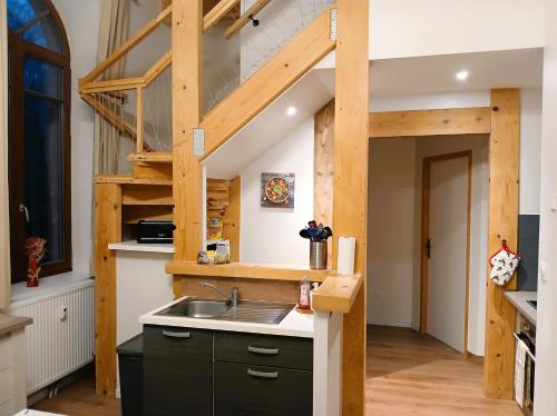 Kuchyň nebo kuchyňský kout v ubytování T4 en duplex, résidence atypique en pleine forêt