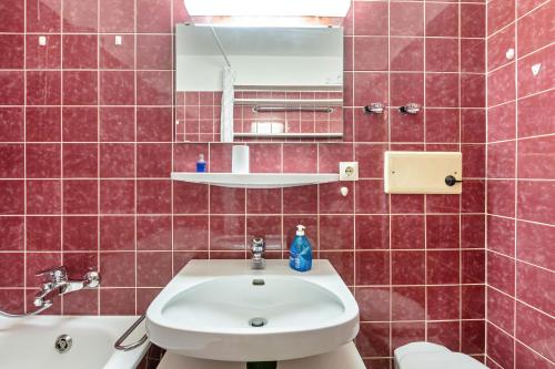 Über den Wolken في هوتشنشوند: حمام مع حوض ومرحاض ومرآة