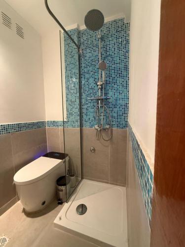 a bathroom with a shower with a toilet and a sink at Espacio Centro in La Plata