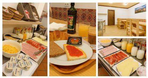 a collage of four pictures of food and drinks at Hostal Yeti in Sierra Nevada