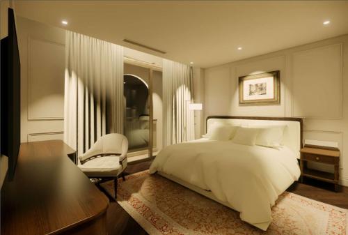 En eller flere senge i et værelse på Peace Home Hotel