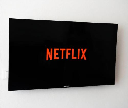 a television screen with the netflix logo on it at Bellaria Casa Indipendente-Giardino Privato-Free Parking-Wifi-Strategic Location 5 Terre-Portofino in Rapallo