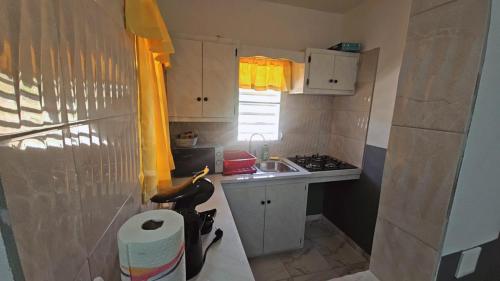 a small kitchen with a sink and a stove at Ecofriendly Apartment in Gated Residence in Saint Martin