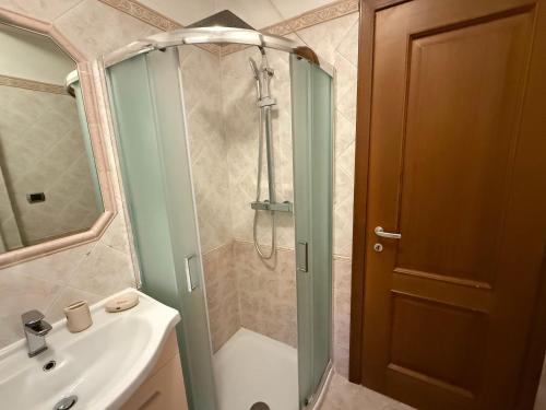 een badkamer met een douche en een wastafel bij Green Luxury House in Casal Palocco