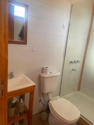 un bagno con wc, lavandino e doccia di Cabaña Isi Cdelu a Concepción del Uruguay