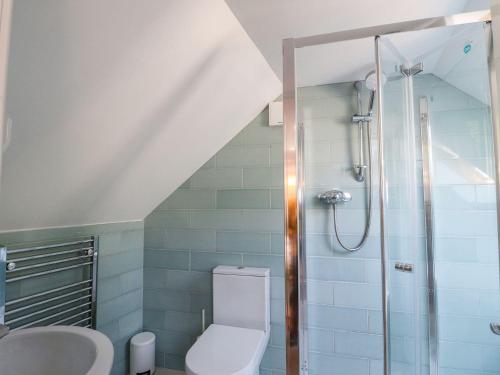a bathroom with a toilet and a shower at Hay Loft in Anstruther