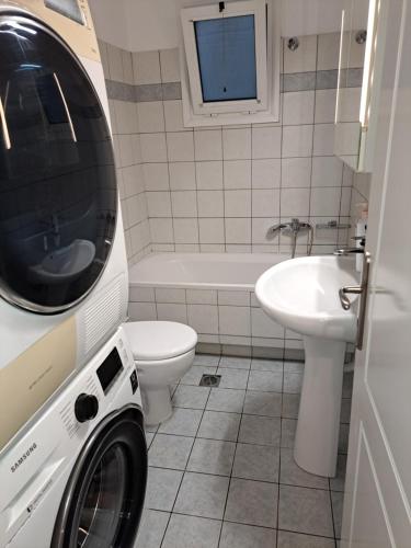 约阿尼纳Cozy Corner Melandra的浴室配有洗衣机、卫生间和水槽