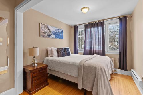 een slaapkamer met een bed en een raam bij Midstream Modern 2BR Wi-Fi Parking in St. John's