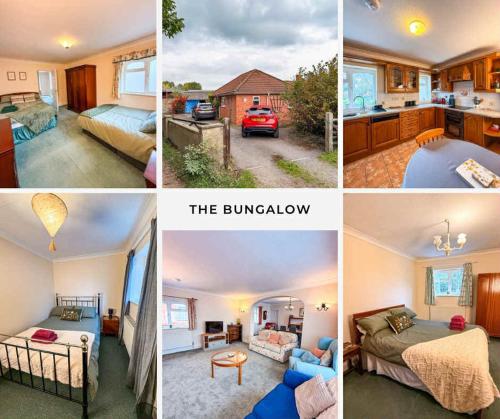 a collage of four pictures of a room at Three Bedroom Bungalow ideal for families or contractors Highbridge in Highbridge