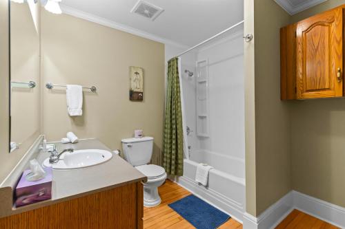 een badkamer met een wastafel, een toilet en een douche bij Midstream Flat 2BR Wi-Fi Parking in St. John's