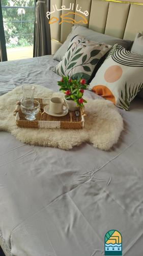 - un plateau/bouilloire sur un lit dans l'établissement Cabana Pé da Serra, à São Vendelino