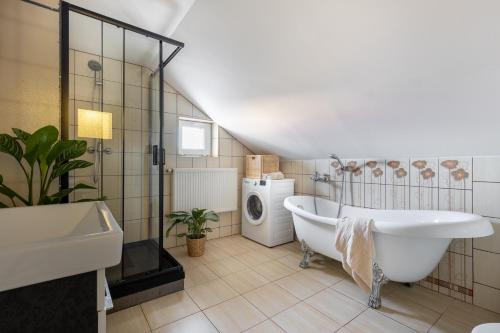 bagno con vasca e lavatrice. di ANTA Salt Mine a Wieliczka