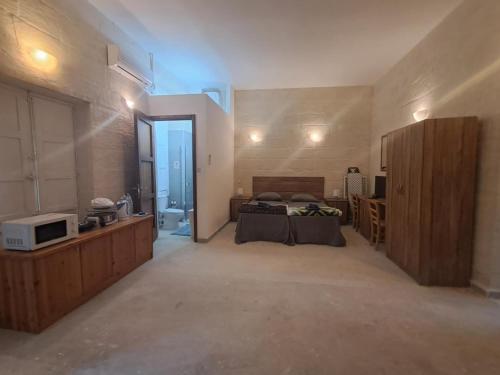 a large living room with a bed and a microwave at 63, Casa Falzon in Rabat