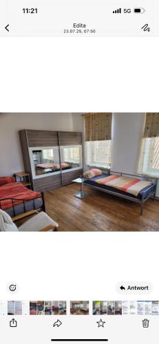 two pictures of a room with two beds in it at Gasthaus Higer in Wörth am Rhein