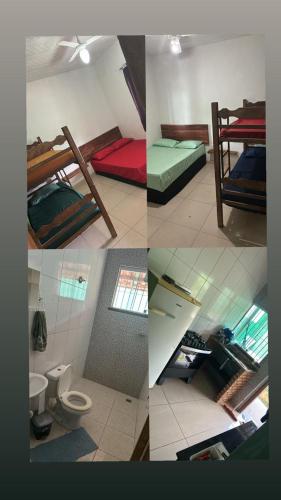 een collage van vier foto's van een kamer met stapelbedden bij Casa vista da serra verde in Santana do Riacho