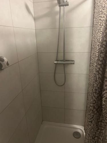 um banheiro com chuveiro e cortina em The Gables em Sandwich