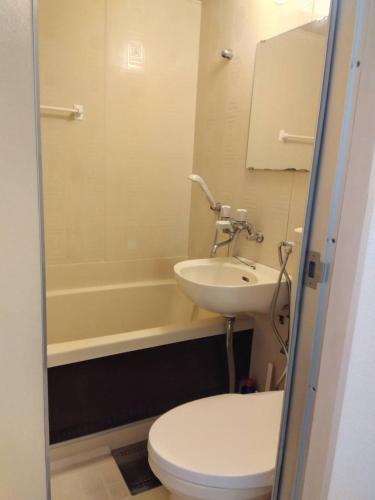 a bathroom with a toilet and a sink and a tub at SunandMoonホテル401 in Tokyo