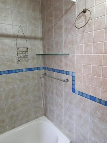 a bathroom with a shower with a toilet in it at Complejo Terracota Quilmes in Ezpeleta