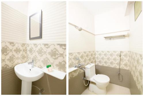 two pictures of a bathroom with a sink and a toilet at Kanha Classic Inn Near Lucknow Railway Station # Free Wifi # Room Service And Parking Facility - Fully Air conditioning Premium Room - Best Premium Hotel In Lucknow in Lucknow