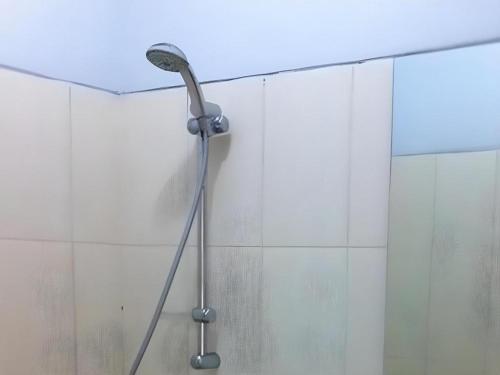 a shower with a shower head in a bathroom at Pineapple Mansion in Bonorejo