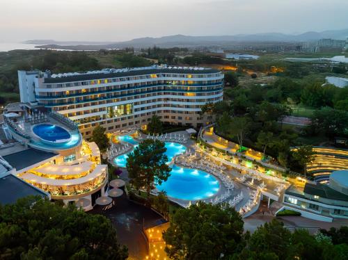 an overhead view of a hotel with two pools at A Good Life Utopia Family Resort in Alanya
