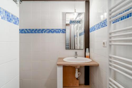 a bathroom with a sink and a mirror at Chambre Bleuet in Piolenc