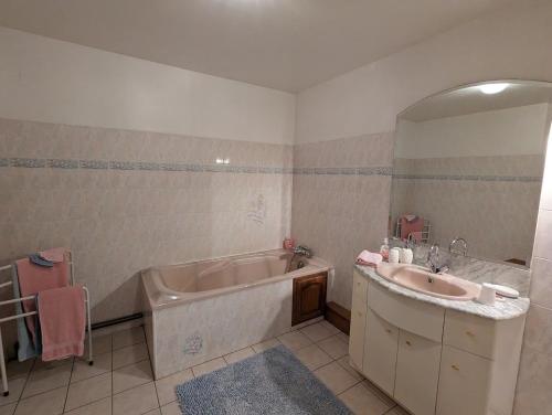 VaudoncourtにあるChambre avec Salon, Chez Marie-Joの浴槽と洗面台のあるバスルーム