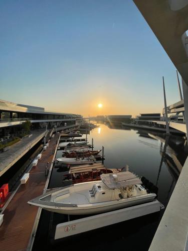 a group of boats are docked in a marina at Sea Side Studio in Abu Dhabi