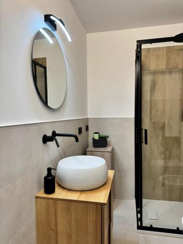a bathroom with a white sink and a mirror at Tonale Sweet House in Passo del Tonale