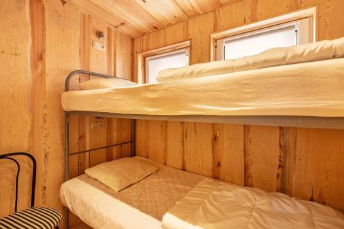 - une chambre avec 2 lits superposés dans une cabine dans l'établissement Bungalow 6 - Anglerinsel, à Kollm