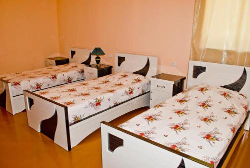 two beds in a room with two bedsskirts at Noravank B&B in Chʼiva
