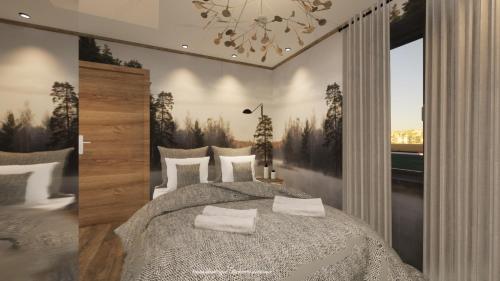 een slaapkamer met een groot bed en een schilderij aan de muur bij Domaine Le H in Hohrod