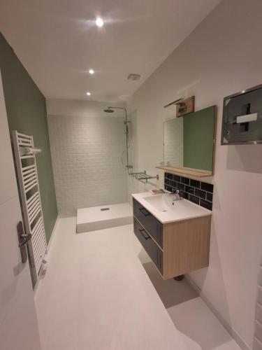 Chambre colocation في أفالون: حمام مزود بحوض ومِرآة
