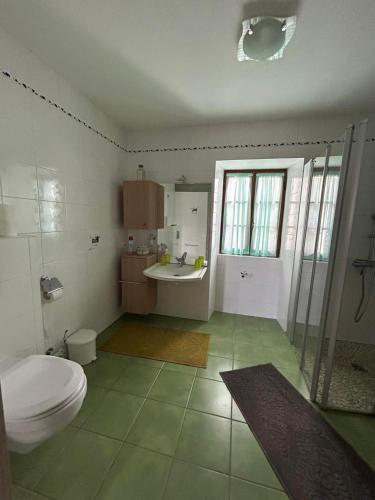 a bathroom with a toilet and a sink at Les Chènevottes au Hameau 1936 in Cherveux