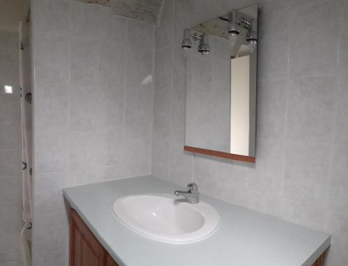 ein Badezimmer mit Waschbecken und Spiegel in der Unterkunft Gîte de charme la Fenière in Joyeuse