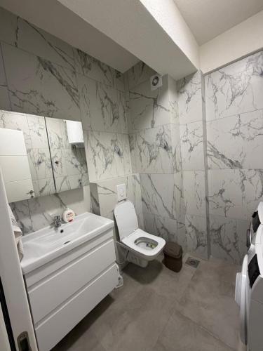 Koupelna v ubytování Comfortable apartment for a quiet and relaxing holiday