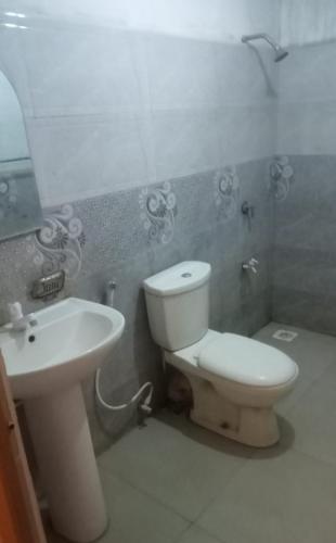 a bathroom with a toilet and a sink at Hotel Galaxy in Minneriya