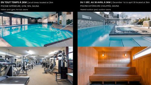 a collage of photos of a swimming pool at Hébergement Mont-Ste-Anne Condos in Beaupré
