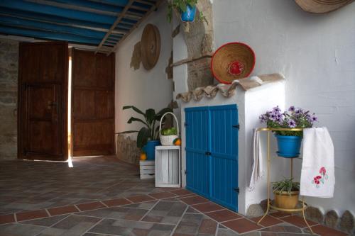 Casa Mirko في سان فيتو: غرفه بباب ازرق وبعض النباتات
